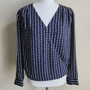 H&M Shirt Womens Patriotic Navy White Stars Blouse Star Spangled Banner‎ USA